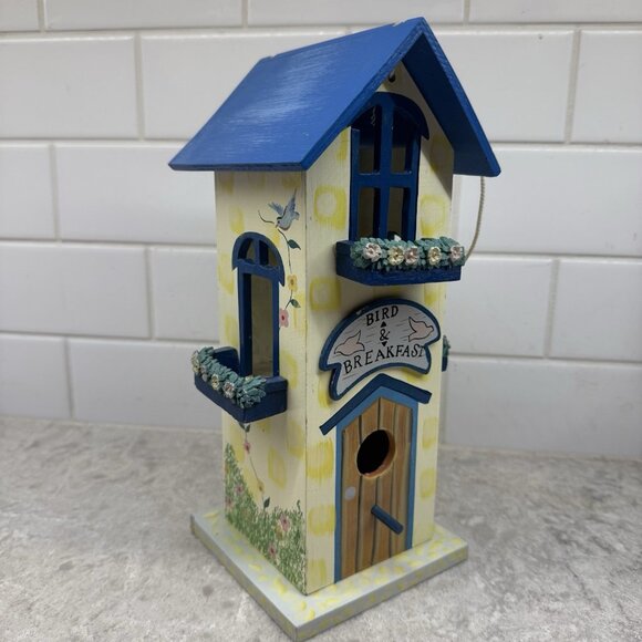 Bird and Breakfast Hand painted Wood birdhouse. 11 in x 5 in x 5 in. - Picture 1 of 8